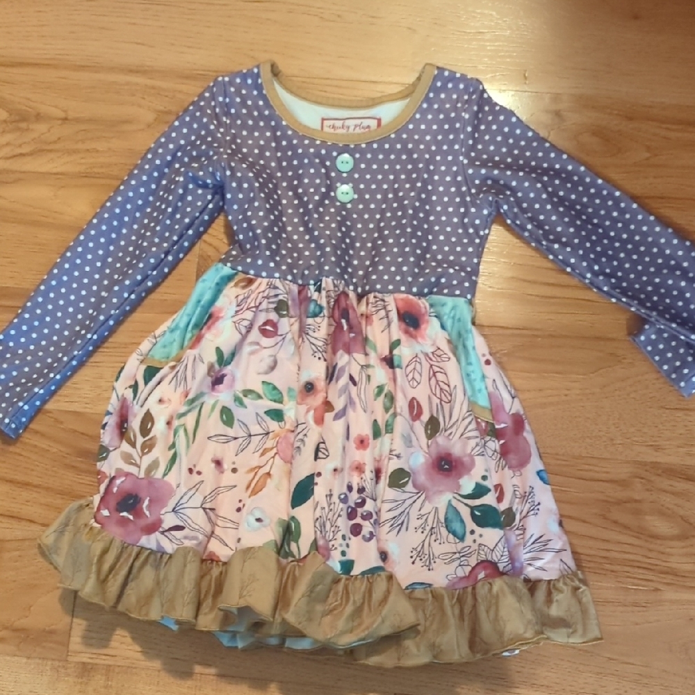 Cheeky Plum Purple Polka Dot and Floral Dress